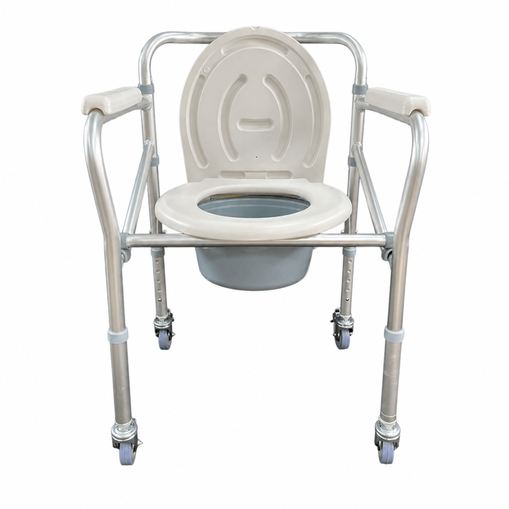 Silla de Ruedas Sanitaria Plegable con Ruedas y Freno